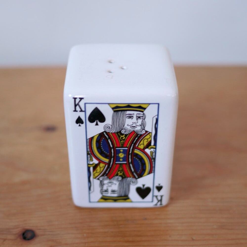Vintage Glazed Ceramic Poker King Queen Jack Ace of Spades Salt Pepper Shaker